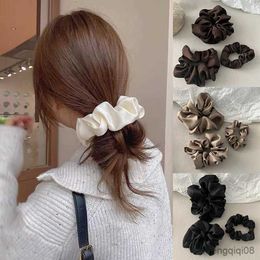 Other Oversize Satin Scrunchie Hair Ties Women Girls BandsHair Rubber Bands Accessories Elastics Coffee White Black R230608