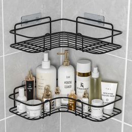Bathroom Shelves Shelf Without Drilling Iron Shower Shampoo Storage Rack Cosmetic Holder Wall Mounted Organizer 230607