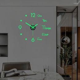 Wall Clocks 3D Clock Luminous Roman Numeral Acrylic Mirror Sticker Silent For Home Living Room Office Decor