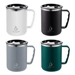 Mugs Stainless Steel Coffee Cup Mug With Lid Insulated Coffee Mug Double Wall Coffee Tumbler With Handle Heat-resistant Drinkware 230607