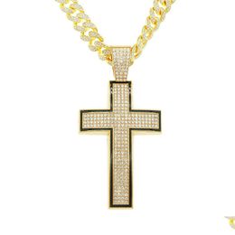 Pendant Necklaces Hip Hop Classic Gold Cross Fl Zircon Miami Necklace Religious Jewellery Drop Delivery Pendants Dhqok