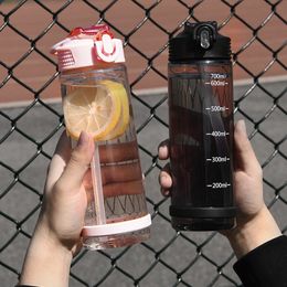 Tumblers 500700ML Portable Largecapacity Water Bottle Sports Straw Cups Student Plastic Dropresistant Leakproof 230607