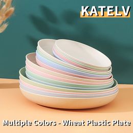 Dishes Plates 4Pcs Dinner Plate Set Wheat Straw Eco Friendly BPA Free Biodegradable Picnic Fruit Snack Plate Bone Dishes Kitchen Accessories 230607