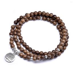 Charm Bracelets Natural 6mm Brown Sandalwood Sapotaceae Wood 108 Beads Mala Buddha Healing Yoga Tree Of Life Bracelet