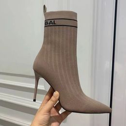 Toe Stiletto topuk patikleri örgü ayak bileği botları sivri çekme tasarım moda boot pisti lüks tasarımcılar kadınlar için topuklu moda botları 35-42 ile kutu ile
