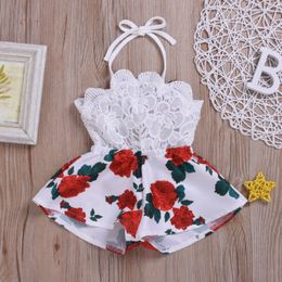 Rompers born Baby Girl Clothes Sleeveless Lace Flower Print Strap Romper Jumpsuit OnePiece Outfit Summer 230607
