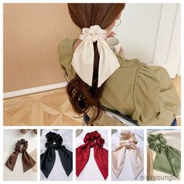 Hair Accessories Fashion Solid Long Ribbon Scrunchies Women Girls tail Scarf Elastic Bands Ties Wholesale 2023 R230608