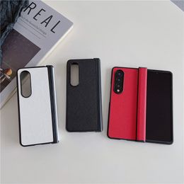 Luxury Houndstooth Pattern Leather Vogue Phone Case for Samsung Galaxy Folding Z Fold3 Fold4 5G Slim Full Protective Cross Grain Fold Shell with Hinge Protection