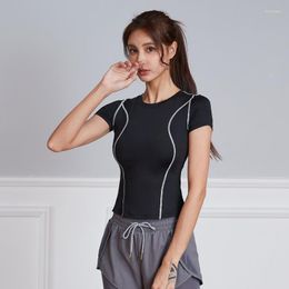 Active Shirts Women Slim Outline Gym Yoga Short Sleeve Summer Sports Running T-shirts Quick Dry Fitness Training Workout Sportswear Top