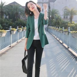 Women's Two Piece Pants Fashion Women Business Suits With Pant And Jackets Sets Green Blazer Work Wear Office Uniform Style OL