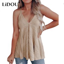 Camis Summer Fashion Vneck Knitted Loose Casual Tank Tops Women Sexy Low Cut Sleeveless Solid Allmatch Camisole Vest Female Clothes