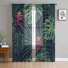 Curtain Tropical Jungle Green Plant Flowers Leaves Tulle Sheer Window Curtains For Living Room Bedroom Voile Organza Drapes