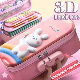 Pencil Cases 3D Kawaii Case With Lock Unicorn Organiser Cute Pen Pouch Box Bag for Girl Boy School Office Supplies Students Stationery 230608