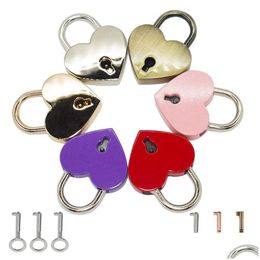 Door Locks Heart Shape Padlocks Vintage Hardware Mini Keys Lock With Key Travel Handbag Suitcase Padlock 30X39Mm Drop Delivery Home Dhvqz