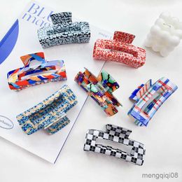 Other New Ladies Retro Large Square Hair Cl Summer Fashion Crab Clip Acetate Color Shark Accessories Gift R230608