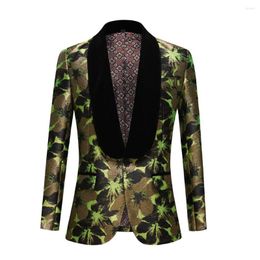 Men's Suits HOO 2023 Men's Jacquard Color Matching Suit Jacket Green Fruit Collar Host Studio Blazer