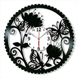 Wall Clocks Butterfly Flowers Record Clock 12" Gift For Beautiful Lover Original Home Deco
