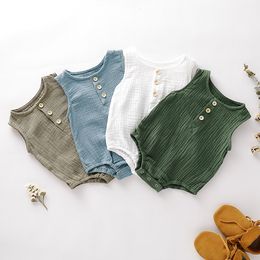 Rompers Wholesale Summer Infant Baby Boys Girls Romper Muslin Sleeveless born Jumpsuit Casual Clothing 230607