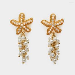 Dangle Earrings Starfish Summer Beach Vacay Artifical Pearl Ocean Drop