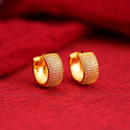 Women Hoop Earrings Full Crystal Inlaid Luxury Real 18k Yellow Gold Colour Pretty Micro Iced Out Girls Huggie Earrings Shiny Gift