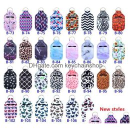 Keychains Lanyards 117 New Styles Neoprene Hand Sanitizer Bottle Holder Keychain Bags 30Ml Bottles With Baseball Butterfly Leopard Dhcsx