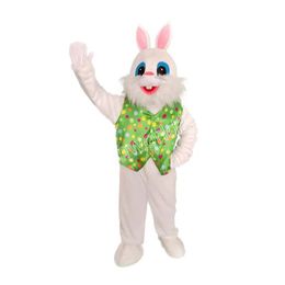 Green Vest Plush Easter Rabbit Mascot Costume Simulation Cartoon Character Outfit Suit Carnival Adults Birthday Party Fancy Outfit for Men Women