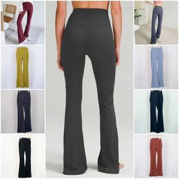 Lu Align Lu Yoga Woman Bodybuilding Bell Bottoms Stretch Workout Mini Flared Tight Naked Sweatpants High Rise Sports Long Pants Training Sweatpants