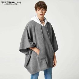 Men Irregular Hoodies Patchwork Hooded Pockets Streetwear Loose Cloak Sweatshirts Men 2023 Fashion Leisure Ponchos S-5XL INCERUN L230520