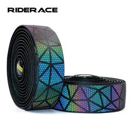 Bike Handlebars Components Road Reflective Handlebar Tape Cork Cycling Damping Anti Vibration Wrap EVA PU Bicycle Comfortable Rainbow Bar Belt 230607