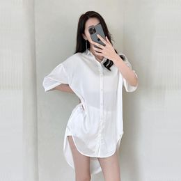 Women's Tracksuits Summer Sexy Temptation Short Sleeve Shirt Skirt Pajama Boyfriend Style White Pure Desire Ice Silk Sleeping Dress Girl