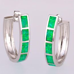 Hoop Earrings KONGMOON Large Semicircle Kiwi Green Fire Opal Silver Plated Jewellery For Women Piercing