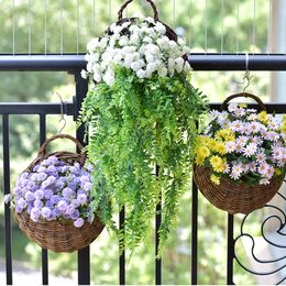 Planters Pots Flower Planter Wall Hanging Wicker Rattam Basket Garden Vine Pot Plants Holder 230608