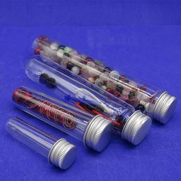 Round bottom 40ml 45ml 50ml 55ml PET plastic test tube bottle packaging transparent candy display tube with Aluminium screw lid freeship