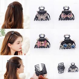 Hair Clips 2PCS/lot Shiny Crystal Claw Black Small Hairpin Top Clip Bow Knot Girl Clamping Ornament Accessories