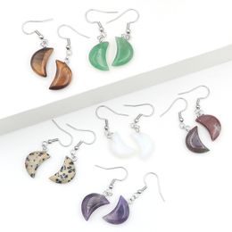 Natural Mini Moon Stone dangle Earring Crystal Aventurine Opal Amethyst Quartz Gemstone Charms Earrings