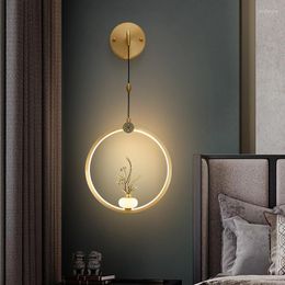 Wall Lamp Golden Ring Vintage Creative Design Glowing Planet Copper Grass JapaneesTraditional Lighting Luminate Fairy