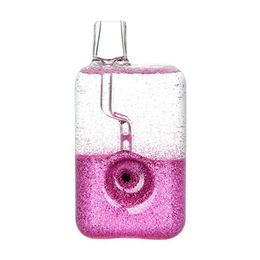 Colorful Hand Pipes EC Shape Glitter Sparkling Liquid Filling Freezable Thick Glass Filter Herb Tobacco Filter Bowl Portable Smoking Cigarette Holder Tube DHL