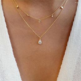 Pendant Necklaces Boho Fashion Multilayer Gold Color Chain Crystal Bead Drop Shaped Necklace For Women Vintage Female Girl Simple Jewelry