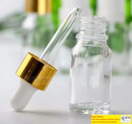 960pcslot Empty 10ml Clear Glass Droppers bottles Mini essential Oil bottle Vials With Pipete And Gold Childproof Cap