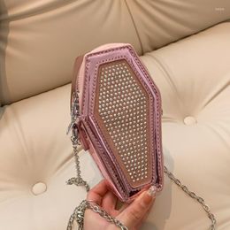 Evening Bags 2023 Summer Fashion Women Chain Messenger Bling Crystal Square Flap INS Patent Leather Pink Green Sliver Shoulder