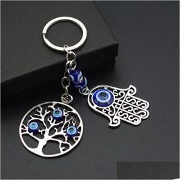 Key Rings Turkish Evil Eye Keychains Lucky Blue Tree Charm Chain Vintage Keyring For Men Women Car Pendant Drop Delivery Jewe Dhgarden Dhos0