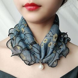 Scarves Sweet Polka Dot Print Women Scarf Bag Female Square Angle Pearl Edge Gold Silk Bib Lace Changeable ScarfScarvesScarves