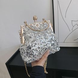 Evening Bags Black White Sequin Luxury Clutches Retro Fashion Fine Metal Handle Handbags For Women Chain Shoulder Daily Shopping Bag