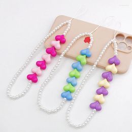 Keychains Acrylic Love Mobile Phone Chain Beaded Lanyard Drop-resistant Wrist Band Case Hanging Pendant For Women Bag Car