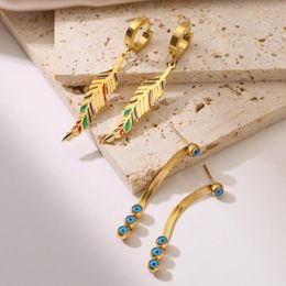 Dangle Earrings Bohemian Style Leaves Blue Eyes Titanium Steel For Woman Jewelry