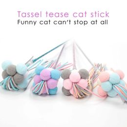 Interactive Cat Toys Stick Cat Fishing Rod Game Wand Beaded Kitten Teaser Stick Toys Pet Tassel Wand With Bell Cat Accessories