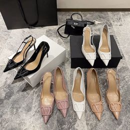 2024 Spring/Summer Collection: Pointed Toe Patent Leather Single Shoes with Thin High Heels and Backless Design, Perfect for Cross-border Sandals