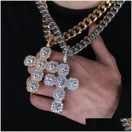 Pendant Necklaces Zircon Hip Hop Cross Necklace Real Gold Plated Bling For Men Large Jewelry Drop Delivery Pendants Dhnug