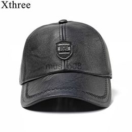 Ball Caps Xthree New winter leather baseball cap snap back hat for men casual Baseball Cap Winter Dad Hat J230608