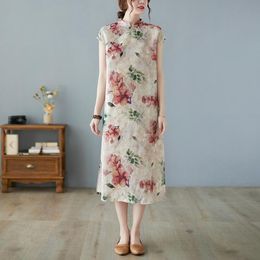 Dresses Chinese Style Dress cheongsam Robes 2023 New Arrival Thin Soft Cotton Linen Print Floral Loose Women Casual Summer Dress